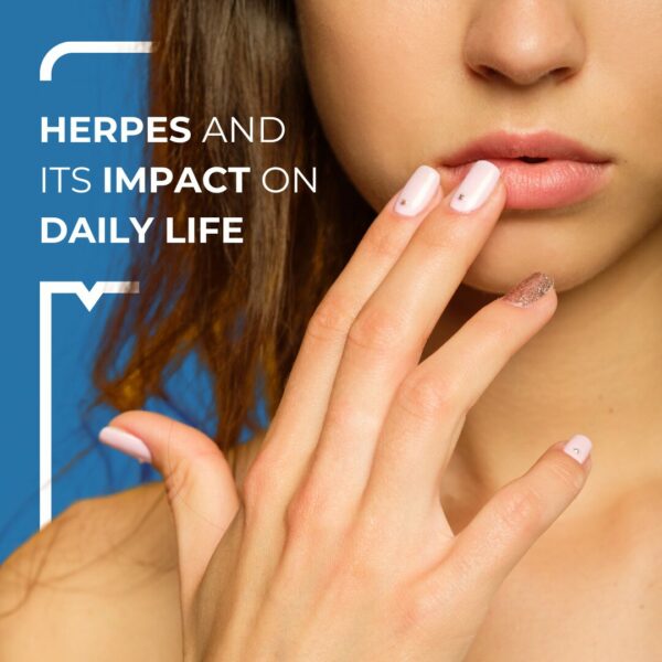 Woman touching her mouth with her hand on a blue background